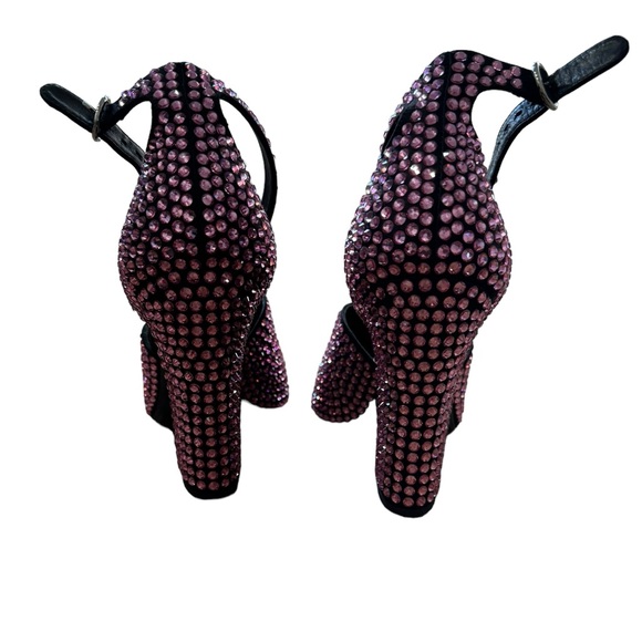 Prada Pink Crystal embellished satin ankle strap heels Sz. 37.5 - Picture 3 of 12